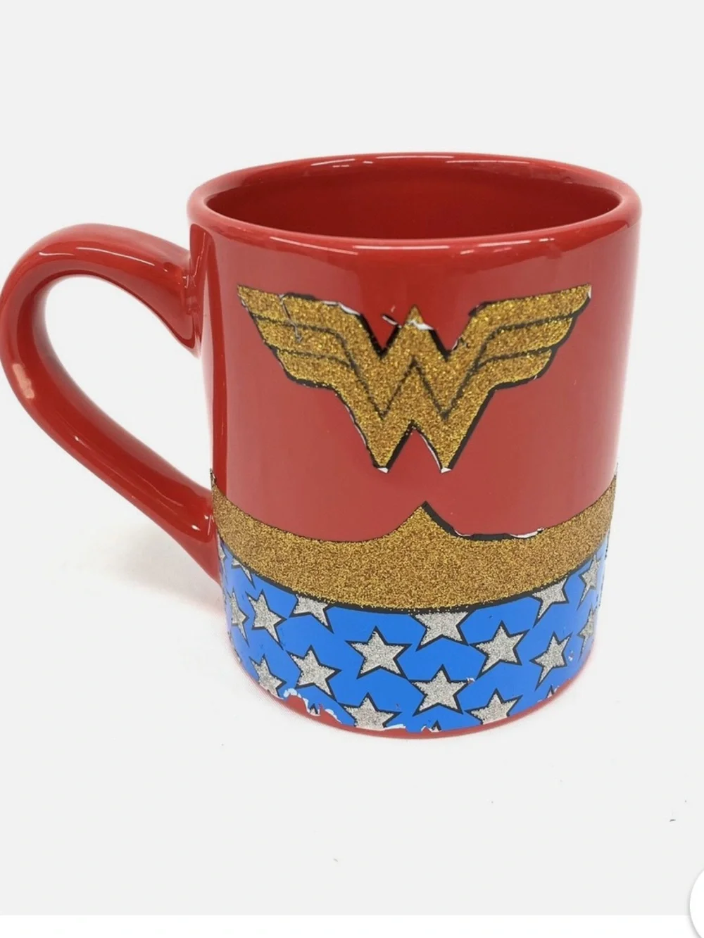#3250*Wonder Woman Red Ceramic Mug with Gold & Blue Stars & red makeup bag